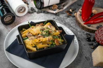 Penne with Red Chicory, Sausages, and Red Wine